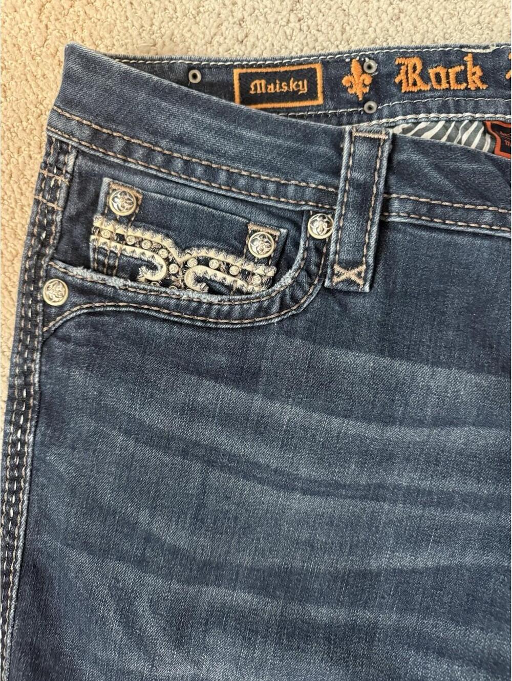 Rock Revival Jeans Womens 32 Blue Maisky Easy Capri Embellished Stretch Logo - Picture 11 of 12
